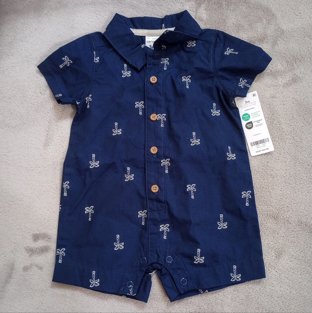 NWT Carter's Cotton Shortall Romper 3 Mos